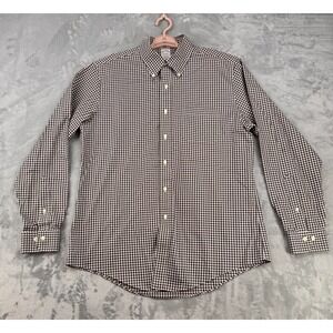 Brooks Brothers Original Polo Shirt Men Large Brown Plaid Supima Long Sleeve